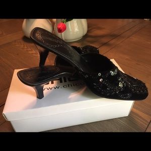 Black sequin mules